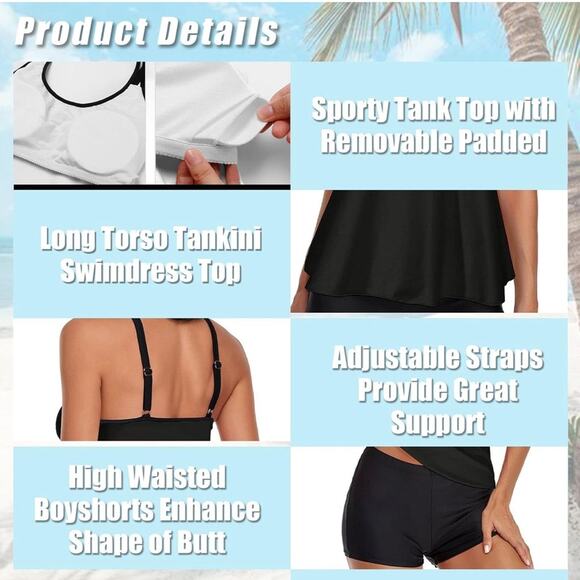 2025 Tankini Swimsuits Tummy Control Flowy Swimwear Two Piece Boy-shorts M - Picture 3 of 4